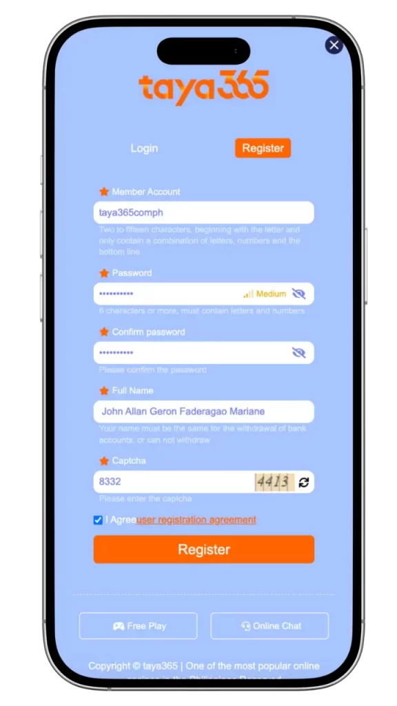 taya365 register app